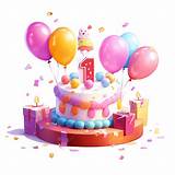 Happy 1st Birthday Clipart With Cake And Balloons, Birthday Clipart ...