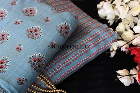 Muslin silk fabric - Baby blue floral – STUDIO PEHEL