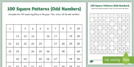 Algebra - 100 Square Patterns (Even Numbers) Worksheet