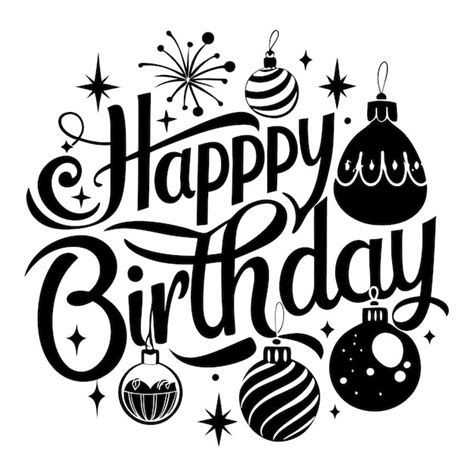 Black and white happy birthday design with ornaments and stars ...