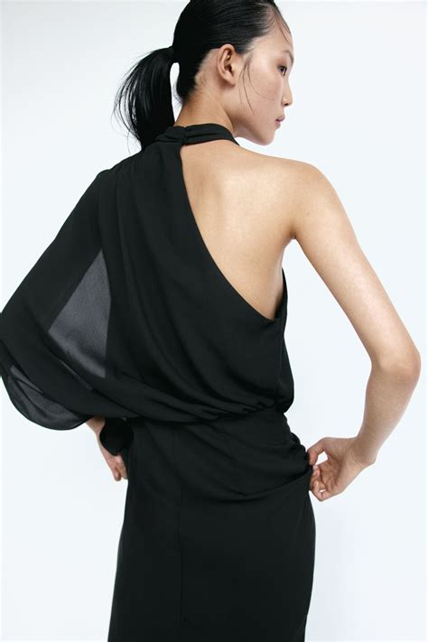 Women's Black Draped one-shoulder dress | H&M IN