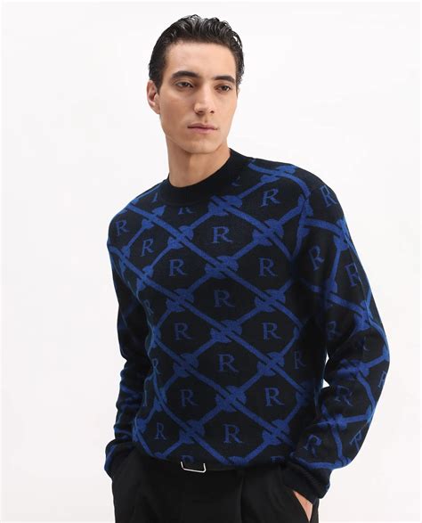 Rare Rabbit Men's Post Black Acrylic Monogram Print Regular Fit Full S