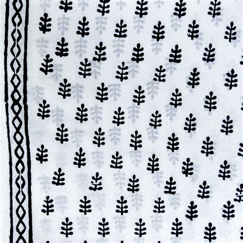 Pure Cotton White And Black Tiny Leaf Motifs Hand Block Print Fabric ...