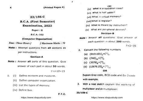 BCA 1st Sem Computer Organization Exam Notes 2023 - Studocu