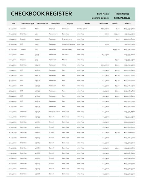 10 Free Checkbook Register Templates