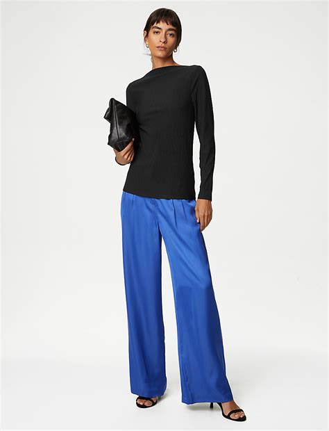 Buy Jersey Plisse Slash Neck Top at Marks & Spencer