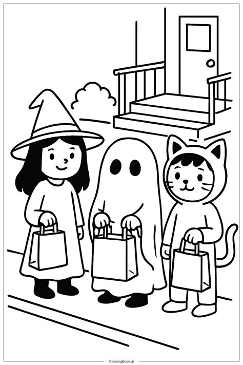 Halloween Trick Or Treaters Coloring Page (Free PDF&PNG Printable)