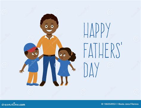 Happy Fathers` Day with Happy African American Family Vector Stock ...