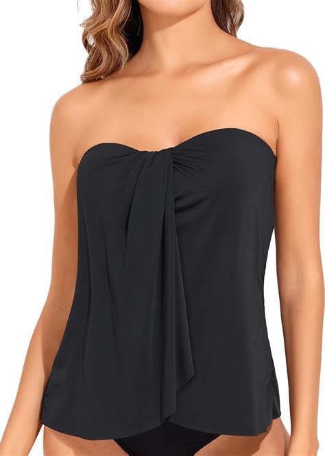 Amazon.com: Tempt Me Bandeau Tankini Tops for Women Strapless Bathing ...