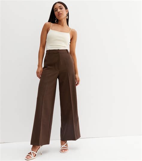 New Look + Petite Brown Wide Leg Trousers
