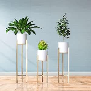CHROMIX® Modern Metal Floor Flower Stands set of 3, Planter for Living ...