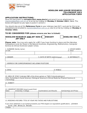 JRF Cat II Application kep - Wolfson College Doc Template | pdfFiller