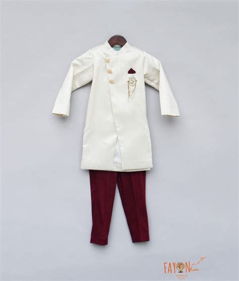 Off white Achkan with Maroon Pant for Boys – FayonKids