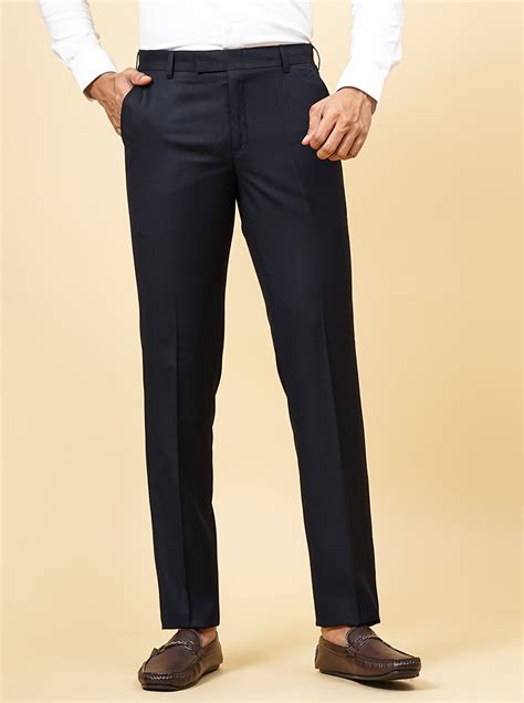 Metal Navy Blue Terry Reyon Solid Formal Trouser for Men - Slim Fit ...