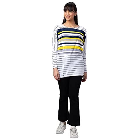 Buy Globus Women White Striped Boat Neck Longline Top at Amazon.in