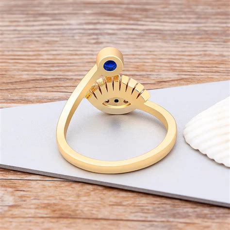 Salve Blue and Gold Evil Eye Adjustable Ring For Women