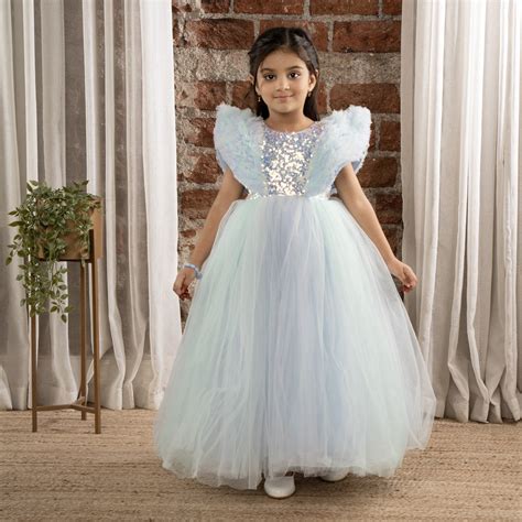 Buy Ministitch Sequin body Angel sleeves fit and flare ball gown for ...