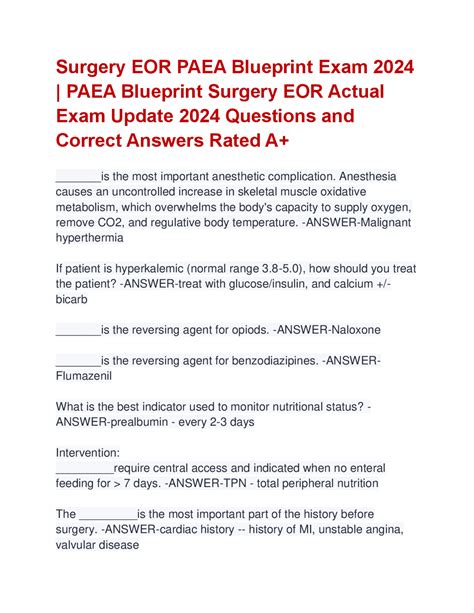 Surgery EOR PAEA Blueprint Exam 2024 | PAEA Blueprint Surgery EOR ...