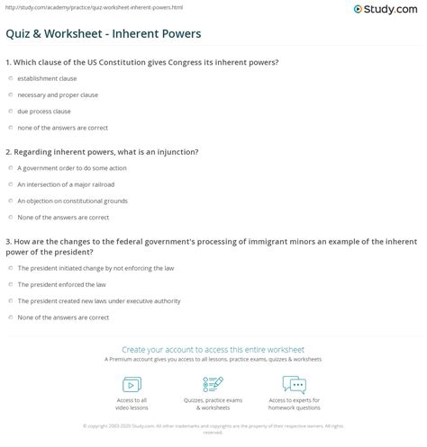Quiz & Worksheet - Inherent Powers | Study.com