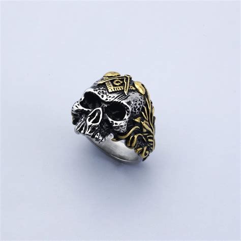 Buy Skull Masonic Ring Freemason Jewelry Masonic Band Biker Signet Ring ...