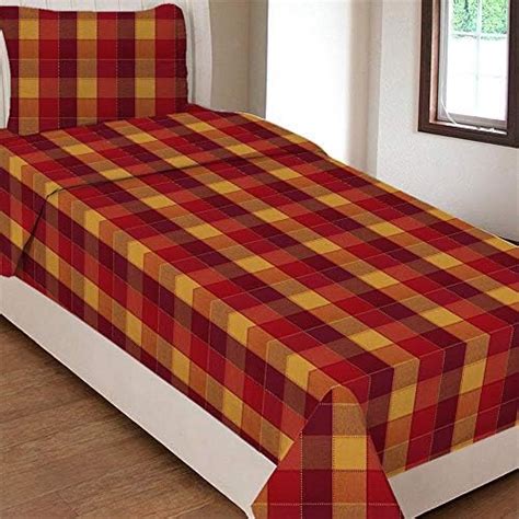 AIRWILL Cotton Gingham Checks 200 GSM Single Bedsheet with 1 Pillow ...