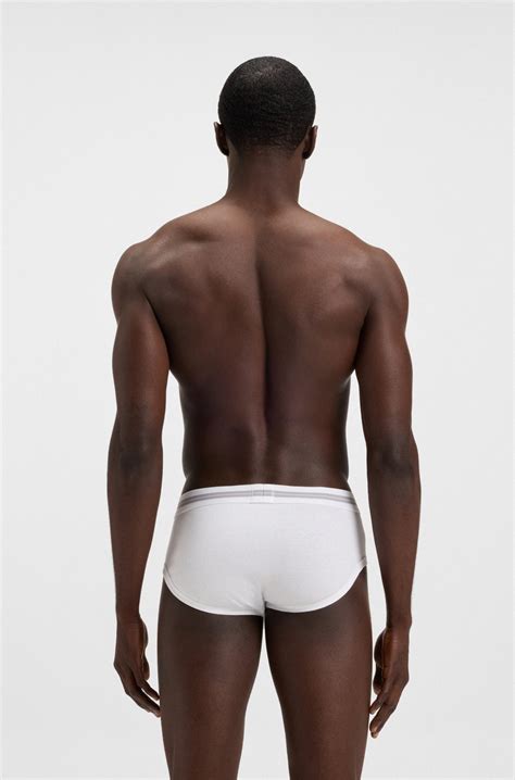 BOSS - Open-fly briefs in ribbed cotton with logo waistband - White