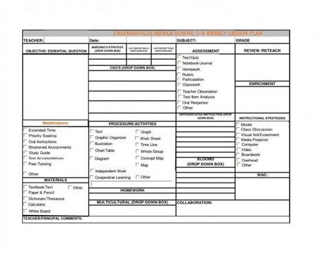 Image result for Weekly Lesson Plan Template Excel