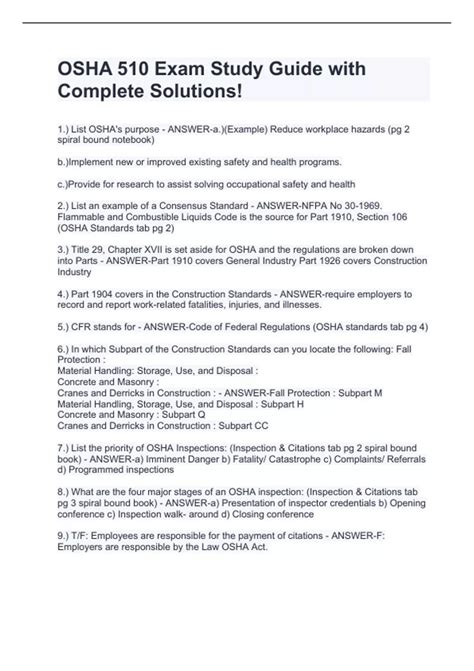 OSHA 510 Exam Study Guide with Complete Solutions! - OSHA 510 - Stuvia US