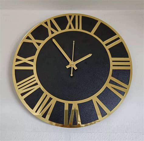 Unique Round Roman Wooden Wall Clock Black & Golden Mirror - My Creatives