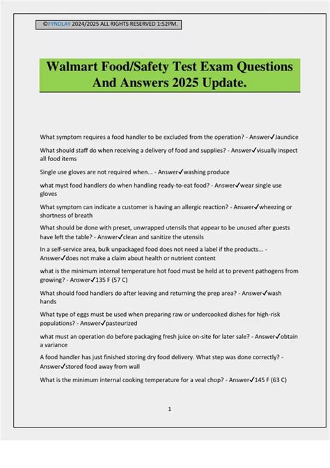 Walmart Food/Safety Test Exam Questions And Answers 2025 Update ...