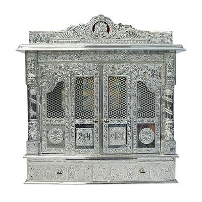 Buy Pooja Bazar - Puja Mandir - Silver Color Plated Wooden Pooja Temple ...