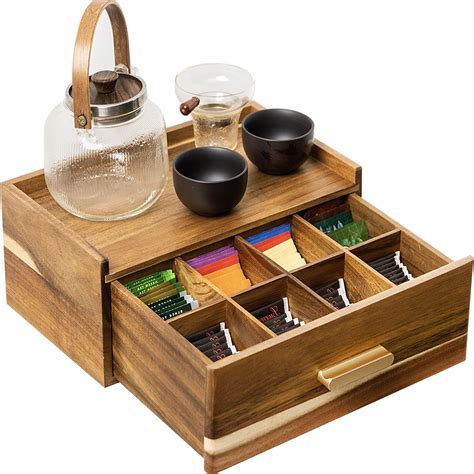 Amazon.com: Acacia Wood Tea Bag Organizer, Tea Organizers and Storage ...