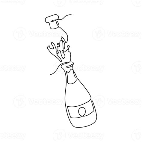 Continuous one line drawing of champagne bottle. Champagne opening with splash in line art style ...