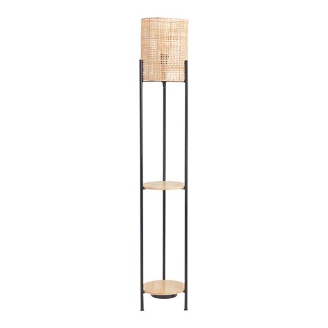 Tristan Natural And Black Rattan Floor Lamp With Shelves - World Market
