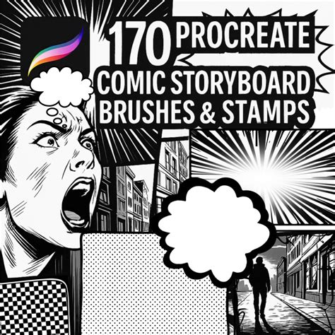 170 Procreate Comic Maker Stamp Brushes, Storyboard Template Builder ...