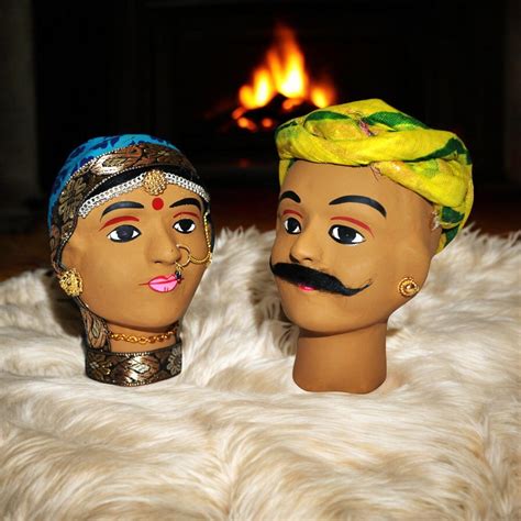 Rajasthani Kaka Kaki Face Kathputli Dhola Maru Set 4 Inch - Oxyroots ...