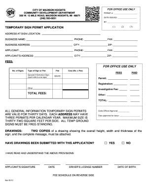 Fillable Online madison-heights TEMPORARY SIGN PERMIT APPLICATION ALL ...