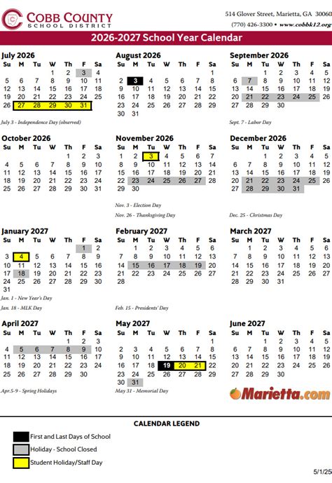 Cobb County School Calendar 2026-2027 | Marietta.com