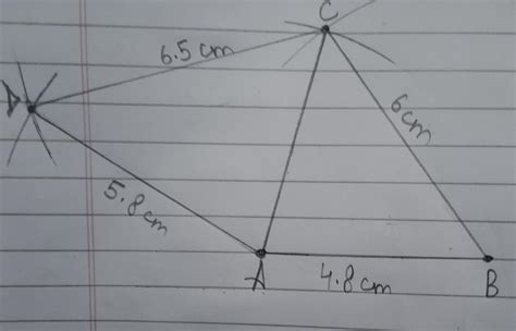 abcd with AB= 4.8cm, BC= 6cm, CA= 5cm, DC= 6.5cm, AD= 5.8cm - Brainly.in