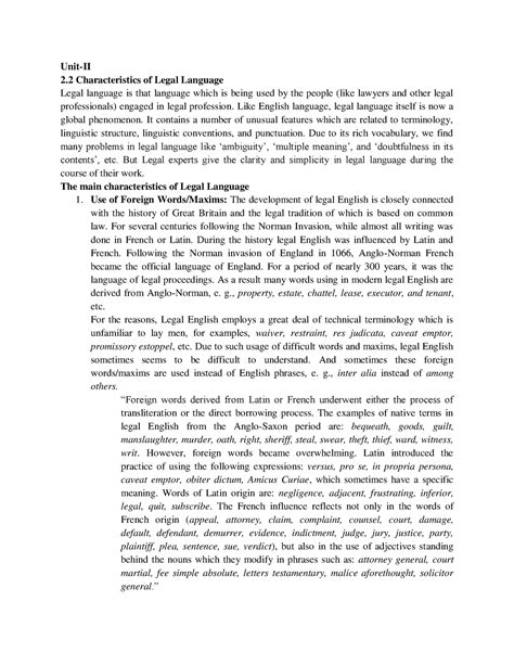 Legal language character - Unit-II 2 Characteristics of Legal Language ...