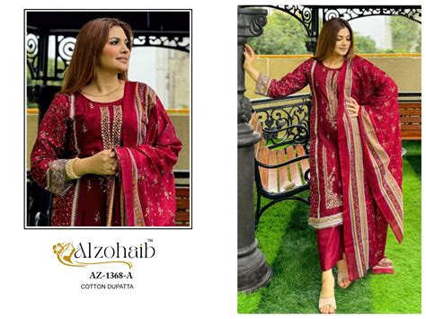 AL ZOHAIB DESIGN NO - 1368 AB PURE COTTON PRINT HEAVY SELF KHATLI WORK ...