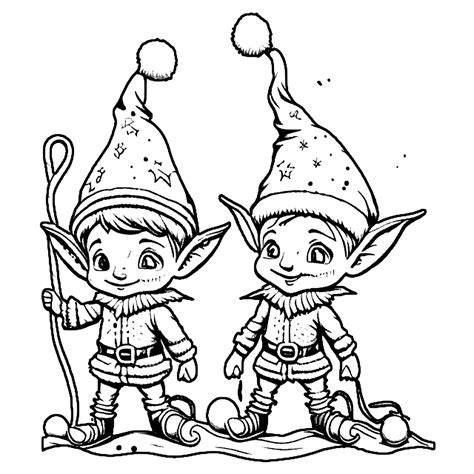 Christmas Elves Coloring Page · Creative Fabrica