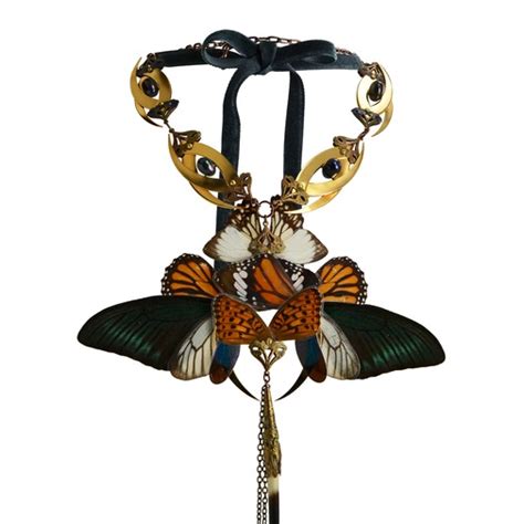 Large Gold Butterfly and Blue Pearls Necklace | Harem Royal