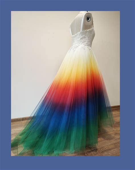 NEW Hand Painted Ombre Wedding Dress.sunset/rainbow Wedding Dress.colorful High Low Wedding ...