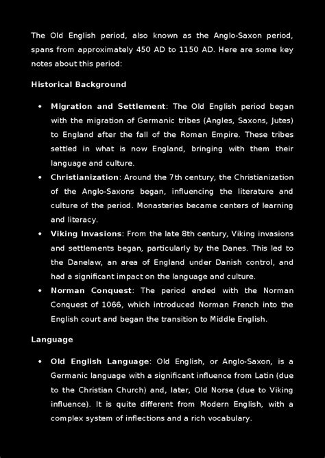 Notes-Terms-Early English Period - The Old English period, also known ...