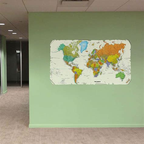 World Map Wall Sticker – Vintage Scroll Map Wall Decal for Living Room ...
