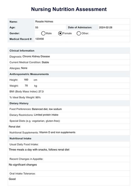 Nursing Nutrition Assessment & Example | Free PDF Download