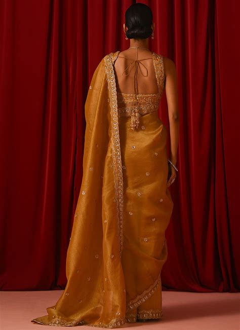 Mustard Embroidered Tissue Saree