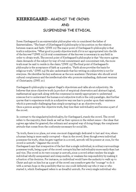 Soren Kierkegaard is an existentialist philosopher who is considered ...