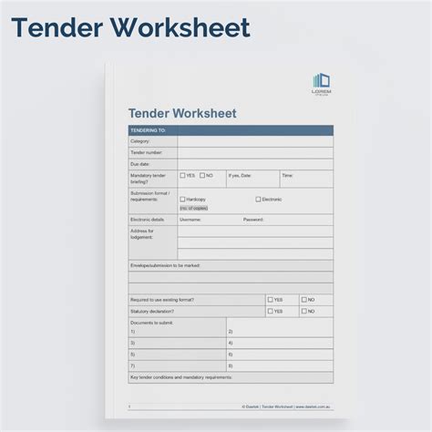 Tender Worksheet Template | Dawtek